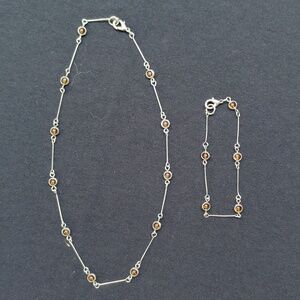 Elegant Silver And Brown Bead Costume Jewelry Set